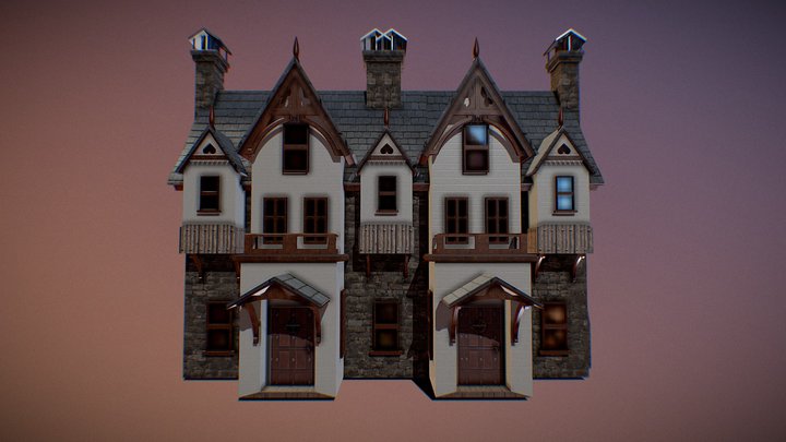 Double Attached Gothic House 3D Model