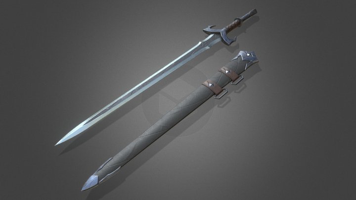 Game low-poly fantasy sword 3D Model