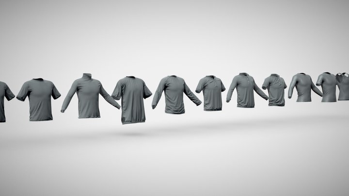 11 Basic LowPoly T-Shirts Pack 3D Model