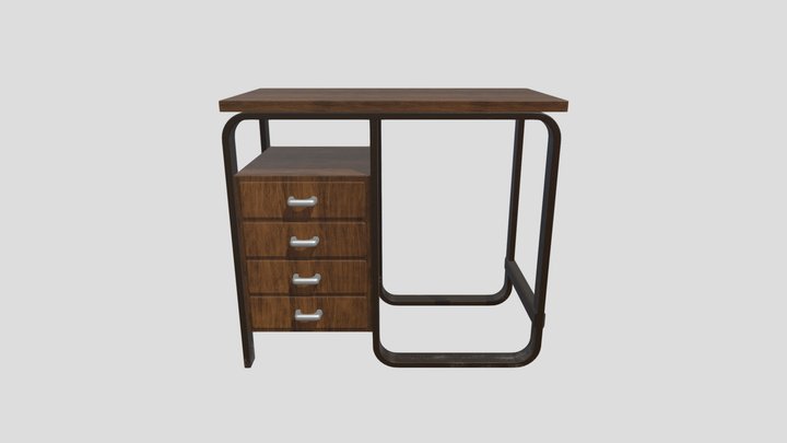 Small wood office desk 3D Model