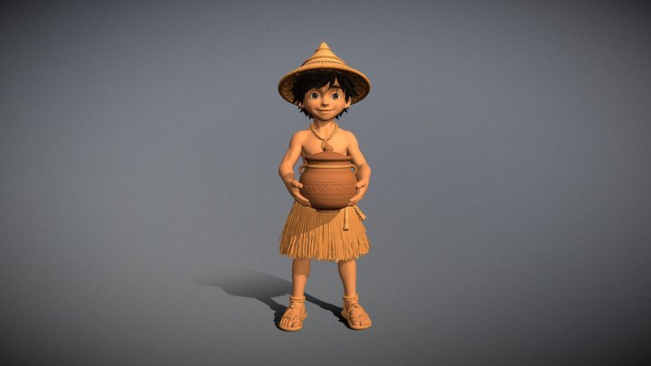 Village Boy with Clay Pot _M – Kostenloses 3D-Modell STL