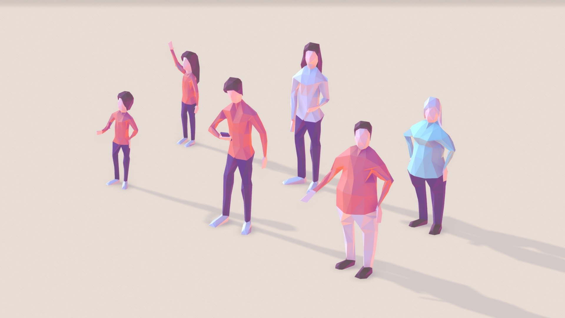 Cartoon Lowpoly People Characters - Buy Royalty Free 3D model by