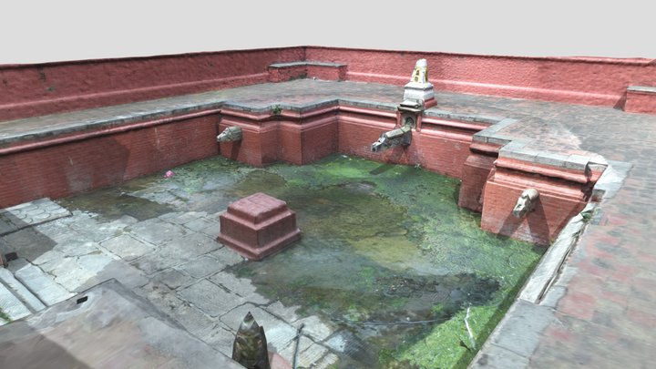 Stone Tap Fountain (Dhunge Dhara) with Algae 3D Model