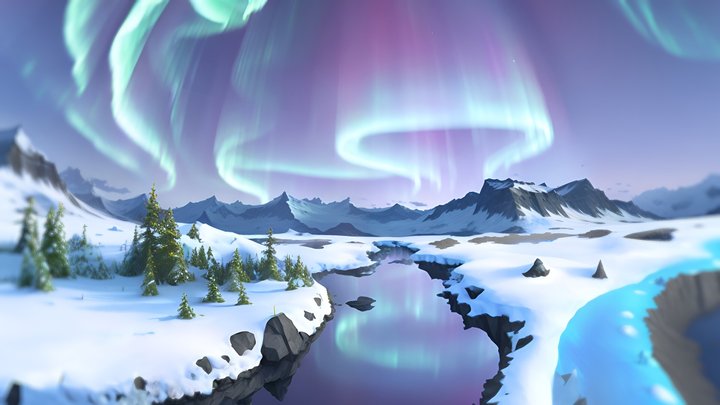 FREE - SkyBox Tundra Northern Lights 3D Model
