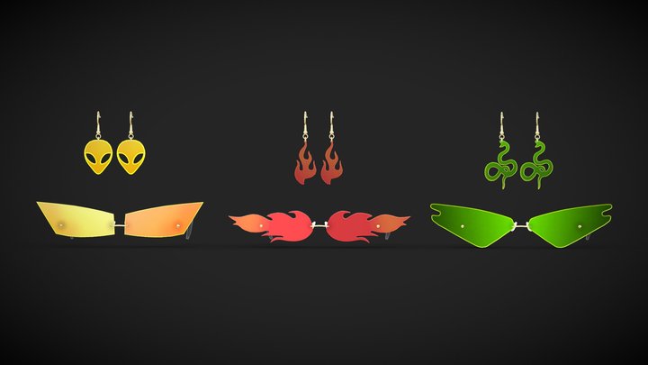 Neon Sunglasses and Earrings - low poly pack v2 3D Model