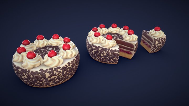 Stylized Black Forest Cake - Low Poly 3D Model