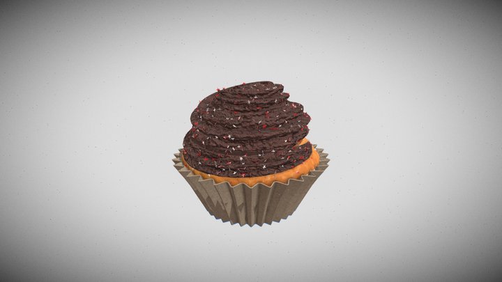 Cupcake with chocolate cream lowpoly 3D Model