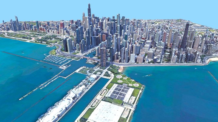 Cityscape Chicago, Architecture, River, USA 3D Model