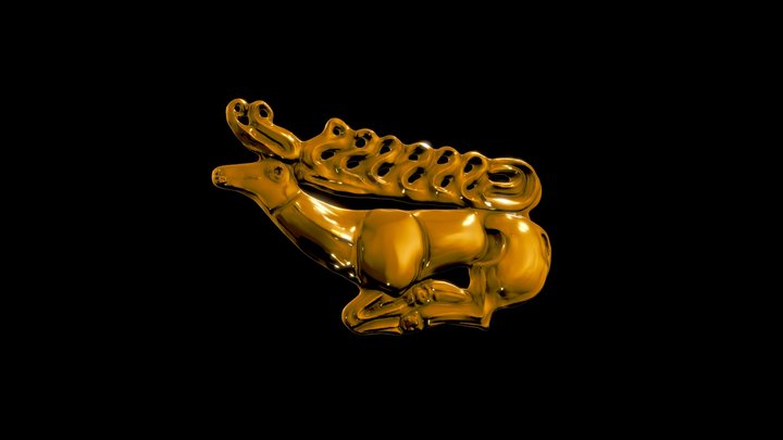 Golden deer metal sculpture 3D Model