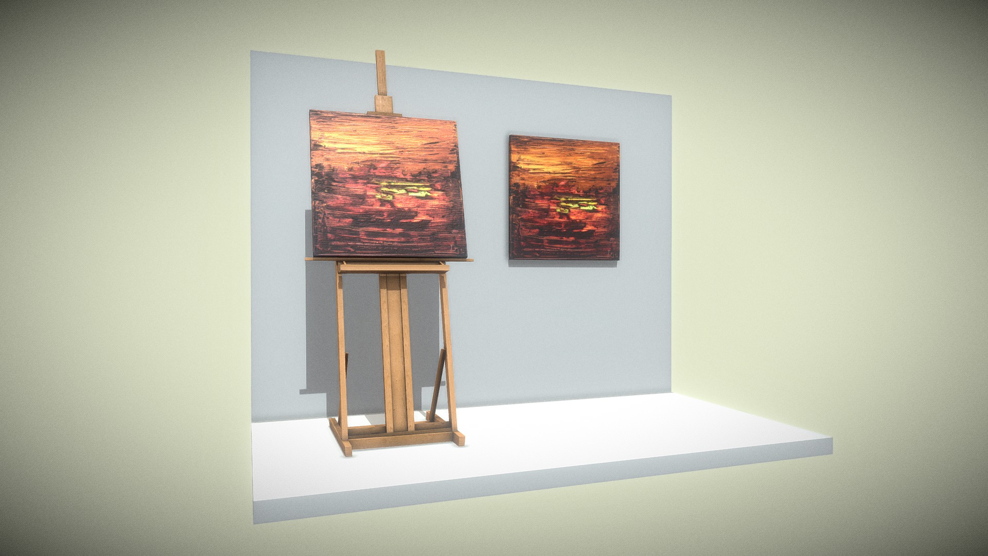3D model Goldschimmer – Oil Painting - This is a 3D model of the Goldschimmer - Oil Painting. The 3D model is about a painting on a wall.
