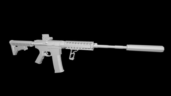 Low Poly AR-15 with Attachments 3D Model