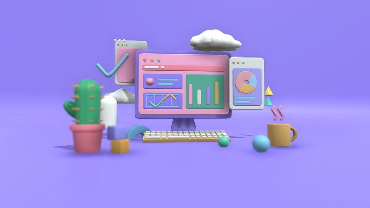 Minimalistic 3D Pc Desktop 3D Model