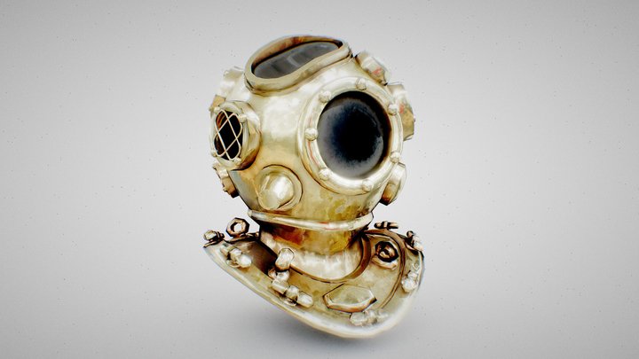 Low Poly Diving Helmet 3D Model