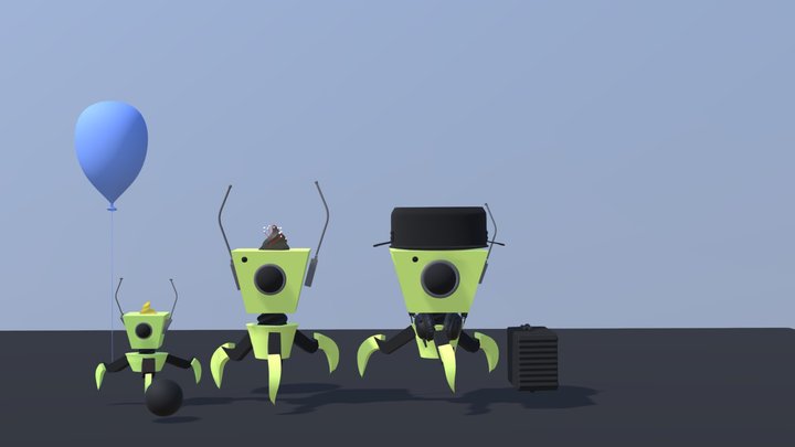 Robotic Family with materials 3D Model
