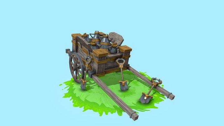 [Student Work]  Dwarf cart and props 3D Model