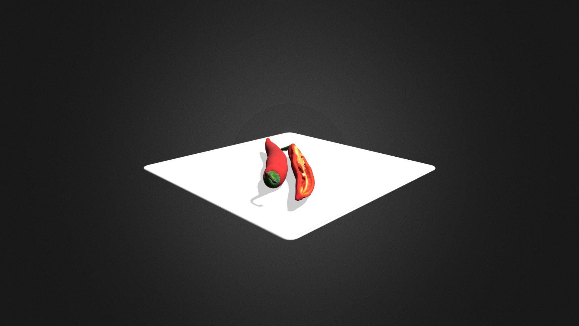 3D model Chilli Pepper on White Plate - This is a 3D model of the Chilli Pepper on White Plate. The 3D model is about a white paper with a red and white bird on it.