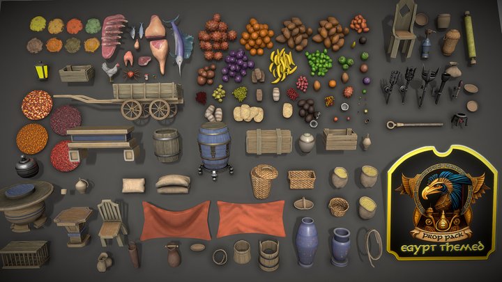 Egypt Themed Stylized 3D Modular Pack | Props 3D Model