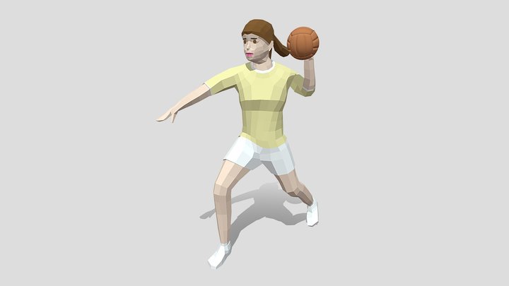 Low Poly Girl Playing Handball 3D Model