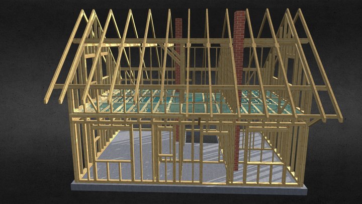 Wooden frame construction - house #1419 3D Model
