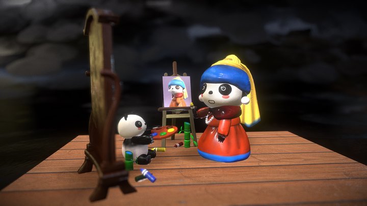 Panda with a Pearl Earrin 3D Model