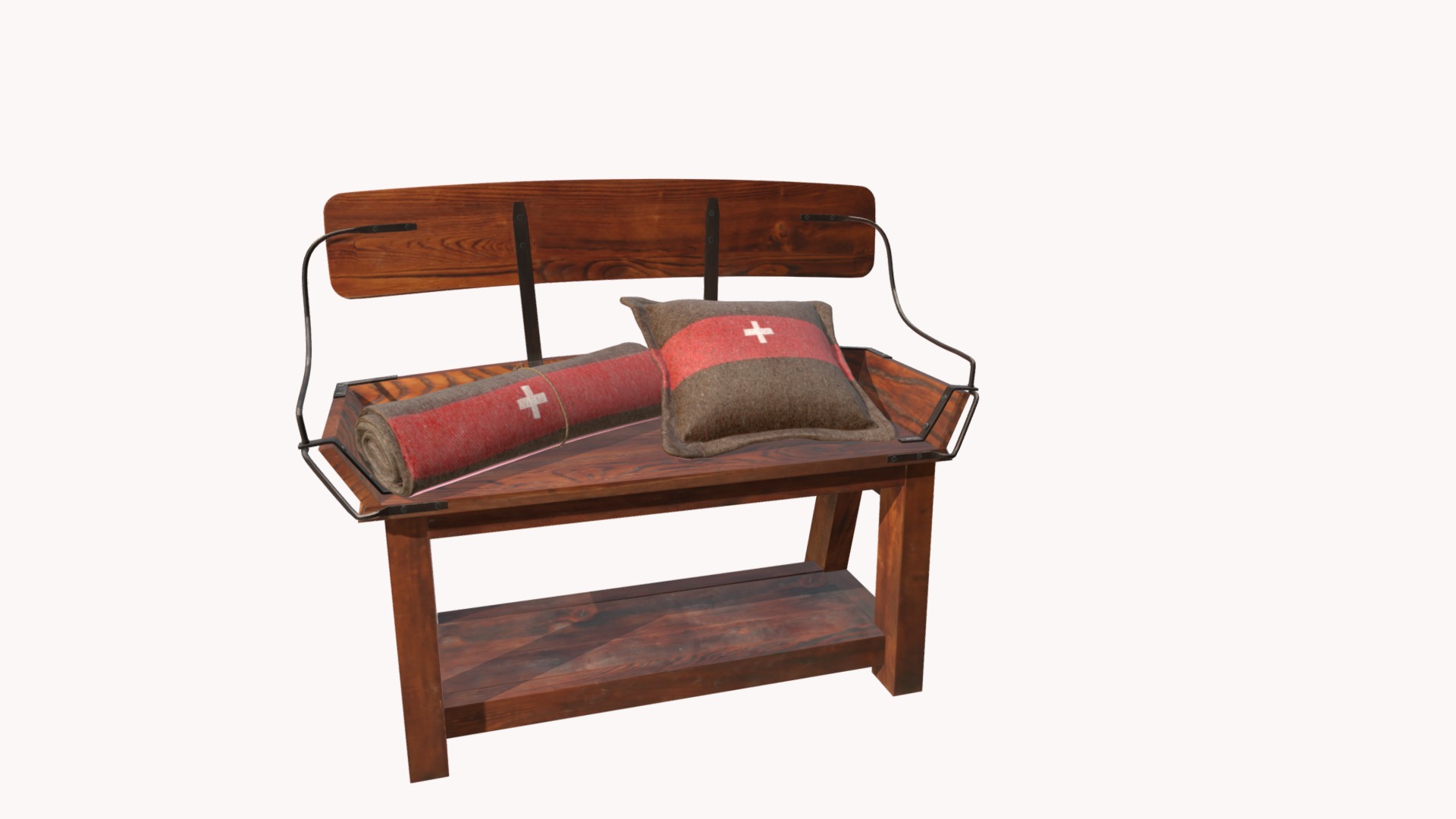 3D model Buckboard Bench - This is a 3D model of the Buckboard Bench. The 3D model is about a wooden chair with a pillow.