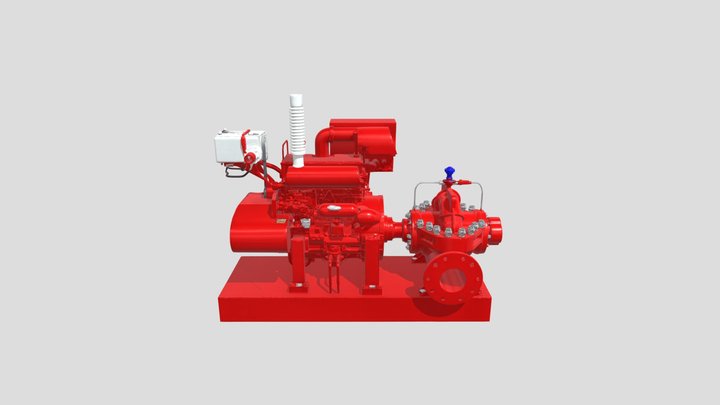 Red Industrial Engine and Pump Assembly