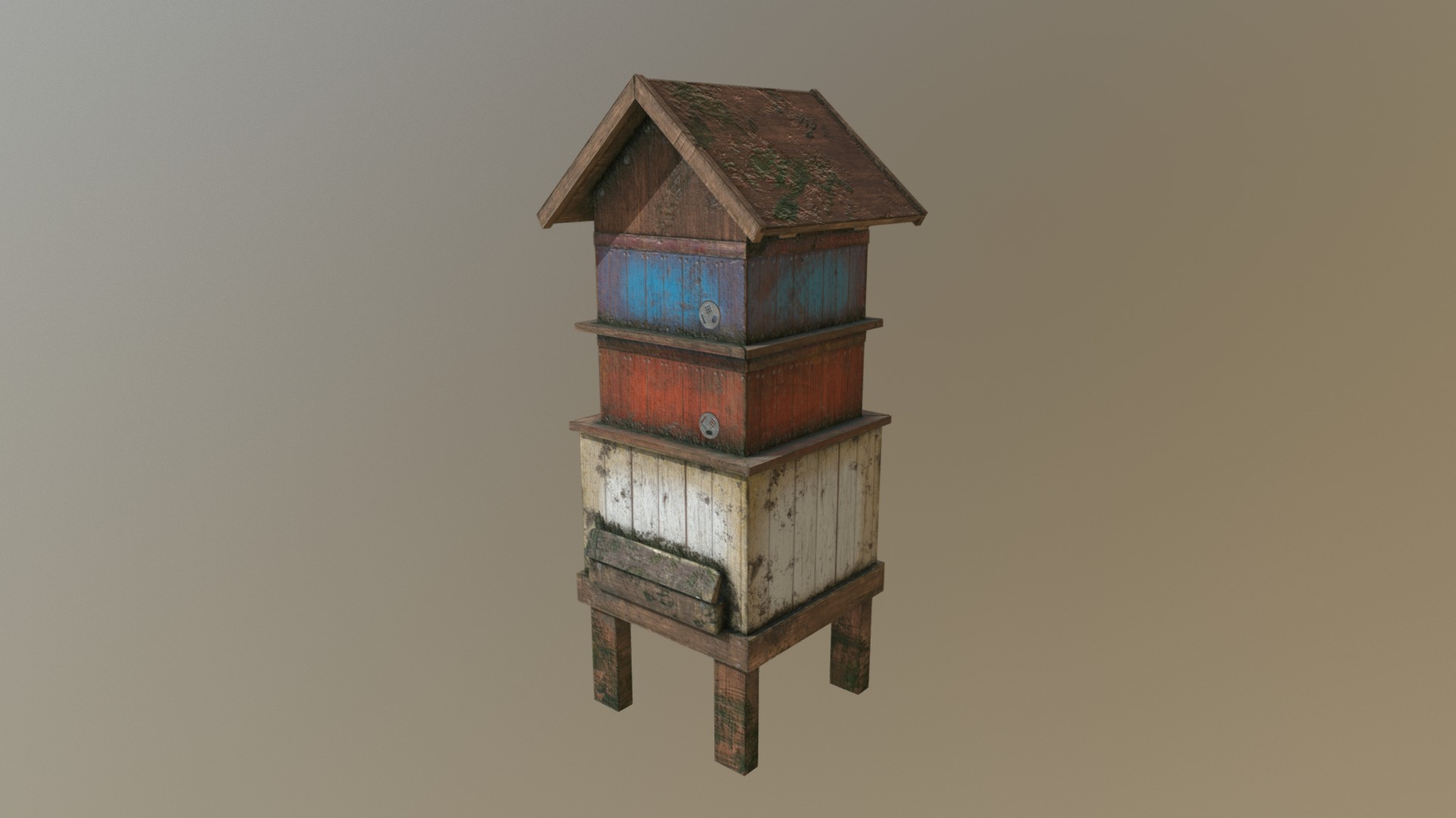 3D model LOW POLY Rustic Bee Hive - This is a 3D model of the LOW POLY Rustic Bee Hive. The 3D model is about a small wooden birdhouse.