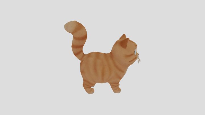 Cute Cartoon Cat Low Poly Game Ready) 3D Model