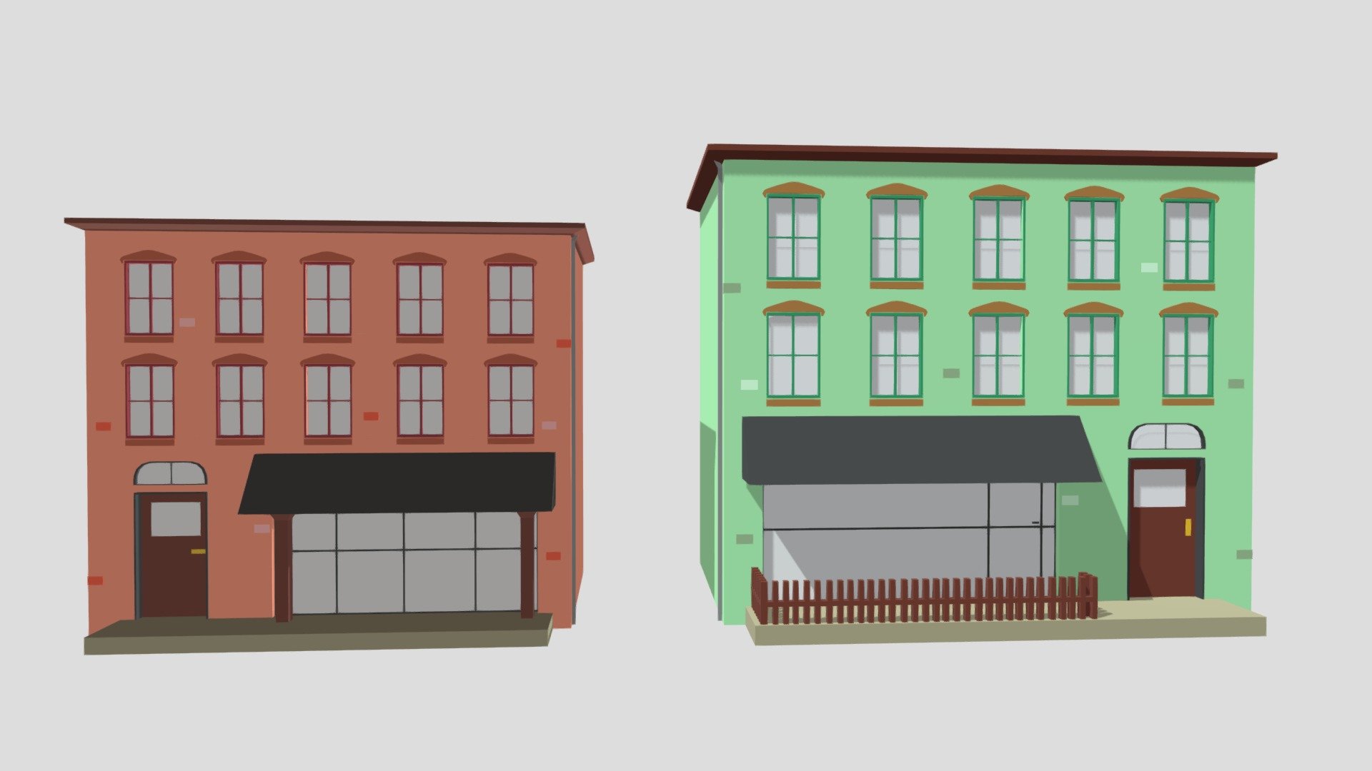 Two Buildings Red And Green - 3D model by Moe.An [3946b6a] - Sketchfab