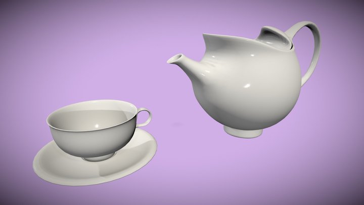 Teapot and Teacup with saucer 3D Model