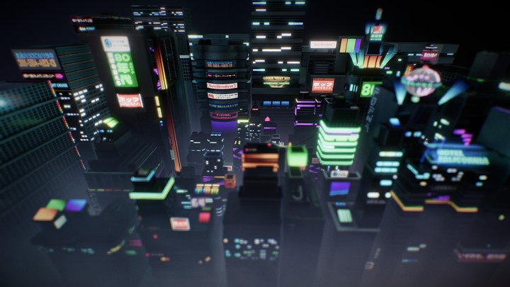 Stylized City View - 80s シティ・ポップ aesthetic 3D Model