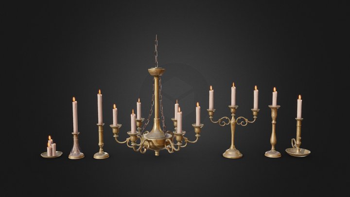 Candle Holder and Chandelier Pack - Low-Poly 3D Model