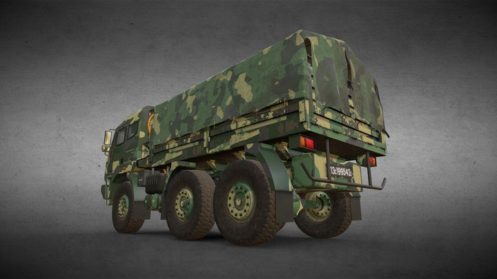 6x6 Military Truck Variation 2 + Tarpaulin 3D Model