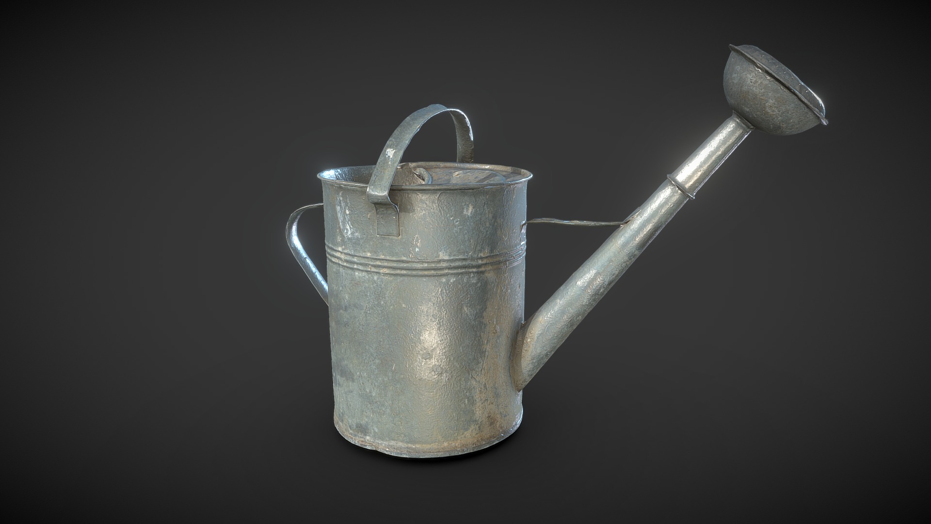 3D model Dirty Watering Can 3D scan - This is a 3D model of the Dirty Watering Can 3D scan. The 3D model is about a silver teapot with a handle.
