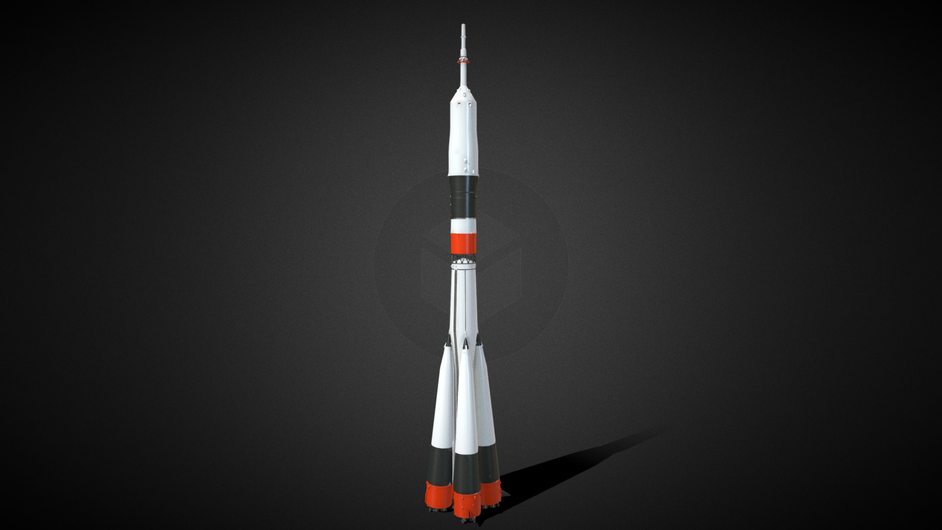 3D model Baikonur rocket low-poly PBR - This is a 3D model of the Baikonur rocket low-poly PBR. The 3D model is about a rocket in the dark.