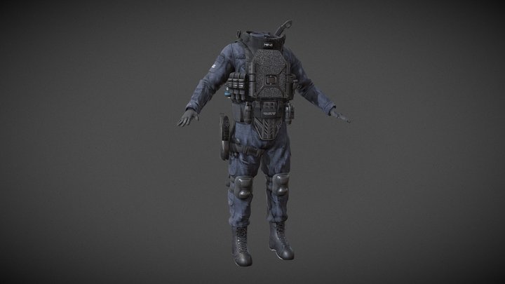 Swat Police Military Body Armor Uniform Kit 3D Model