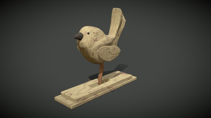 Handcrafted Wooden Bird 3D Model