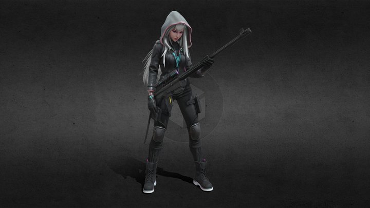cyberpunk gang sniper, female – Modello 3D gratuito STL