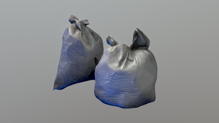 2 Garbage bags, black plastic color 3D Model
