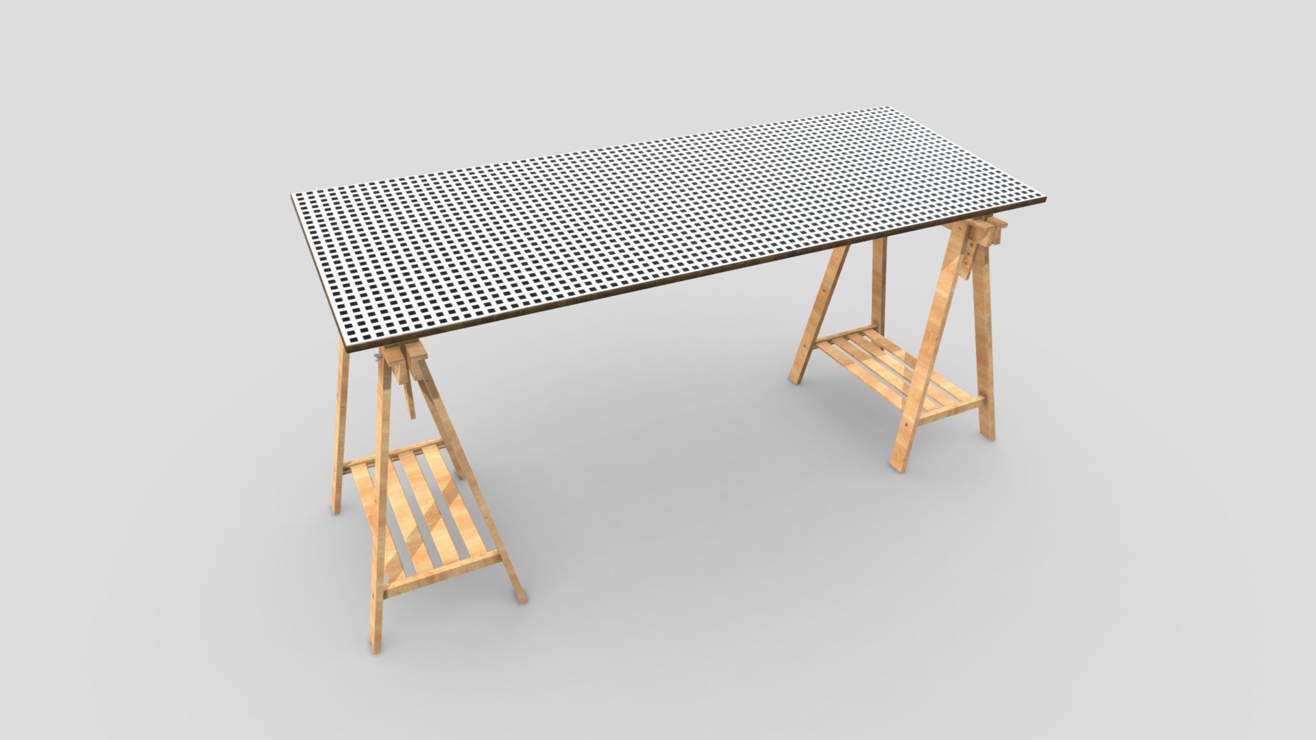 IKEA Desk with Grid Pattern and Wooden Easels Buy Royalty Free 3D