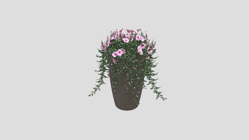 Pink Petunias In Tall Concrete Planter