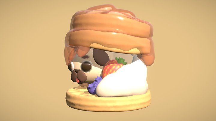 Cute Pug Waffles 3D Model