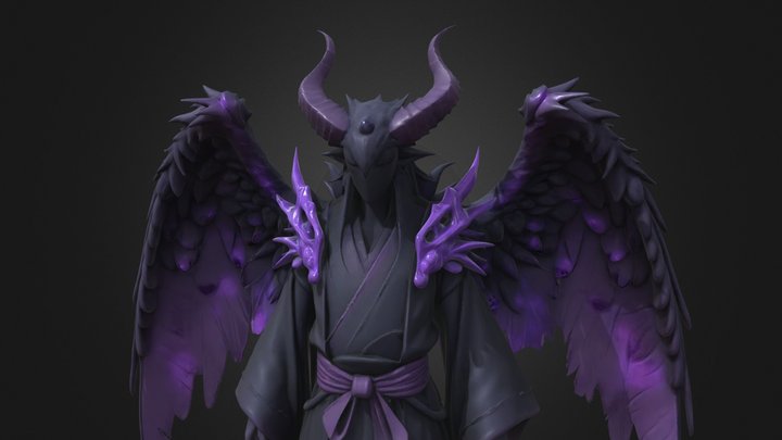 Faceless Grim Reaper Feathered Wings and Horns
