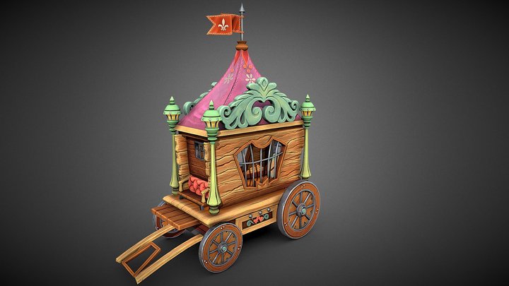 Stylized Wooden Cart 3D Model
