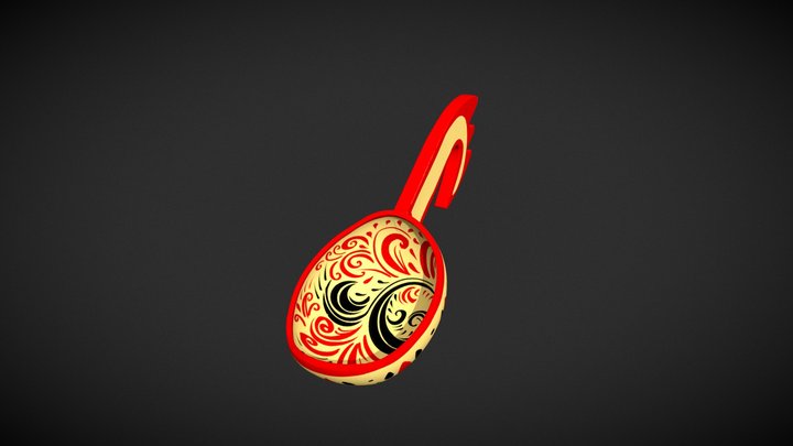 Khokhloma wood painting, spoon 3D Model