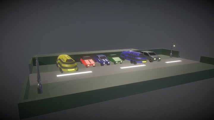 LowPoly stylized cars and buss scene 3D Model