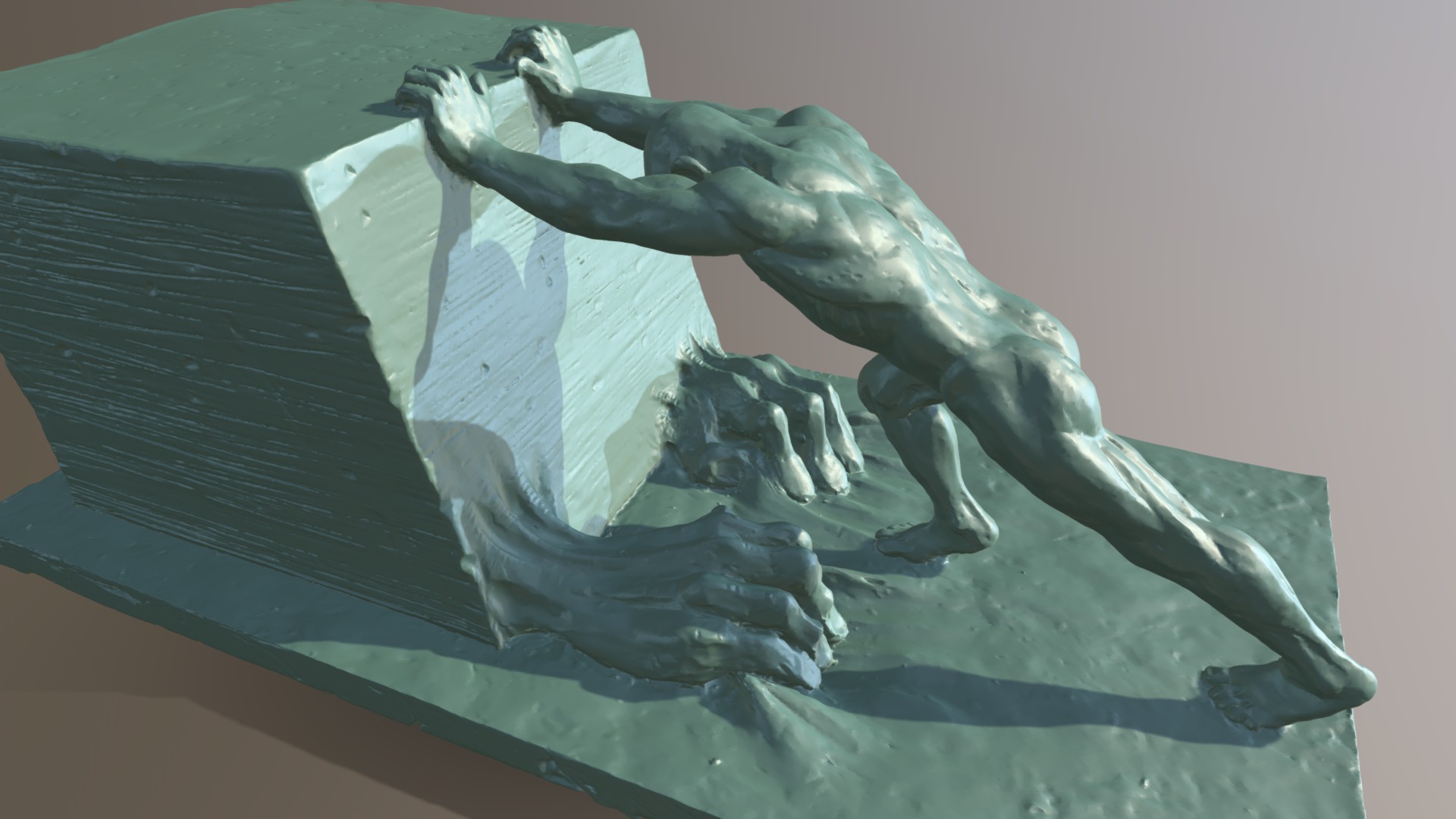 3D model The Struggler - This is a 3D model of the The Struggler. The 3D model is about a statue of a man and a woman holding a book.