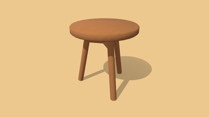 3 Legged Wooden Stool Low Poly 3D Model
