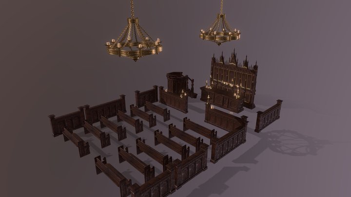 Gothic Style Church Props 3D Model