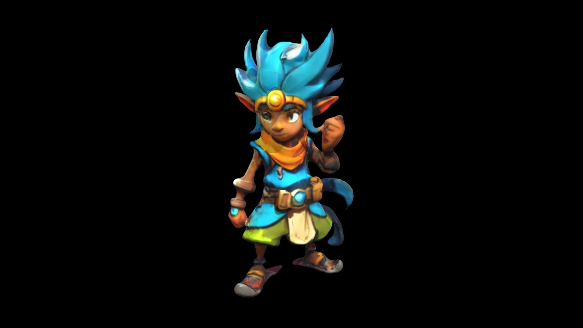a cartoon character with blue hair and green - Download Free 3D model ...